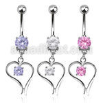mcdz12 piercing ombligo acero quirurgico zirconia 8mm corazon colgado zirconia redonda interior 10mm venta