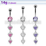 mcdz350 piercing ombligo acero quirurgico tres corazones colgados zirconia 10mm distribuidor mayorista