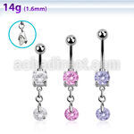 mcdz372 piercing ombligo acero quirurgico bola doble joya bisel 5 8mm zirconia redonda 10mm distribuidor
