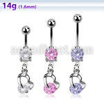 mcdz377 piercing ombligo acero quirurgico bola doble joya bisel 5 8mm corazon colgado zirconia redonda 10mm distribuidor