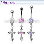 mcdz379 piercing ombligo acero quirurgico doble bola joya bisel 5 8mm cruz estilo vintage zirconia redonda centro 10mm al por mayor