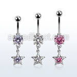 mcdz414 piercing ombligo acero quirurgico zirconita redonda 8mm colgante estrella zirconia redonda medio plata al por mayor