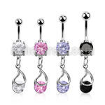 mcdz416 piercing ombligo acero quirurgico zirconita redonda 8mm colgante zirconia redonda ajustada presion plata al por mayor