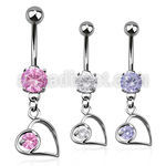 mcdz66 piercing ombligo acero quirurgico zirconia 8mm corazon tumbado colgado zirconia redonda distribuidor mayorista