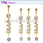 mdk701 piercing ombligo acero 316l pvd dorado bola joya 8mm remolino estrella colgado 10mm distribuidor mayorista