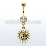 mdk726 piercing ombligo acero 316l pvd dorado bola lisa 5mm bola joya bisel 8mm sol dorado colgado 10mm venta
