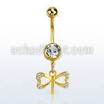 mdk761 piercing ombligo acero chapado pvd bola superior lisa bola joya pequeno colgante cristal libelula colgante laton chapado oro