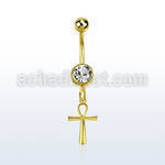 mdk769 piercing ombligo acero 316l pvd dorado bola lisa 5mm bola 8mm joya bisel colgante cruz ankh oro distribuidor mayorista
