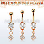 mdrz411 piercing ombligo acero 316l pvd oro rosa zirconita redonda 8mm colgante flor zirconia oro rosa distribuidor