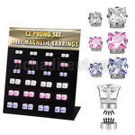 mg114 display 24 pares piercings oreja acero 316l magneticos zirconia color cuadrada bandeja magnetica 4mm 6mm venta