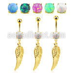 mgo584x piercing ombligo acero 316l pvd dorado opalo redondo colgante ala pajaro dorada mayorista