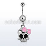 msd650 piercing ombligo acero quirurgico calavera brillo espejo lazo rosa cristal claro 10mm al por mayor