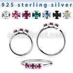 nham 925 silver seamless nose ring 1.5mm prong set color crystals