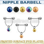 npdl28 banana pezon acero quirurgico bolas 5mm conectadas superficie efecto esmerilado acero pvd 6mm mayorista