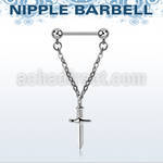 npdl48 barbell pezon acero quirurgico dos bolas conectadas una cadena un colgante punal colgante laton chapado plata