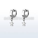 pair of steel huggies earrings w a plain steel star 