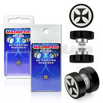 pkmp41 plug falso magnetico acero quirurgico anodizado negro logo cruz hierro 8mm 1 pieza venta