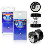 pkmp44 plug falso magnetico acero quirurgico anodizado negro logo ying yang 8mm 1 pieza al por mayor
