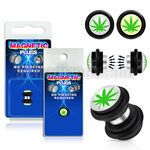 pkmp67 plug falso magnetico acrilico negro logo marihuana verde fondo blanco anillos goma 8mm 1 pieza al por mayor