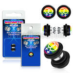 pkmp73 plug falso magnetico acrilico negro logo femenino doble sobre rayas arcoiris anillos goma 8mm 1 pieza distribuidor mayorista