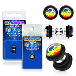 pkmp74 plug falso magnetico acrilico negro logo masculino doble sobre rayas arcoiris anillos goma 8mm 1 pieza venta