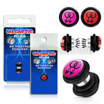 pkmp76 plug falso magnetico acrilico negro logo masculino doble fondo rosa anillos goma 8mm 1 pieza distribuidor