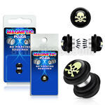 pkmp80 plug falso magnetico acrilico negro logo calavera blanca fondo negro anillos goma 8mm 1 pieza mayorista