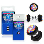 pkmp86 plug falso magnetico acrilico negro logo espiral multi color anillos goma 8mm 1 pieza mayorista