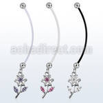 pndz178 piercing ombligo embarazada bolas 5mm acero colgante flor zirconia longitud 50mm mayorista