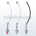 pndz370 piercing ombligo embarazada bolas 5mm acero colgante nota musical zirconita redonda longitud 50mm venta