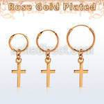 rose gold plated silver helix hoop w cross dangling