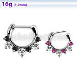 sephx16 septum clicker cristal barra cierre acero 316l 3 grandes zirconita cz 4 cristal colores alternantes barra 6mm 8mm al por mayor