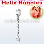 stainless steel helix huggie earring w a star on chain