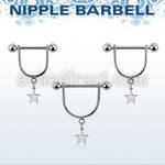 steel nipple stirrup w a barbell & a dangling steel star