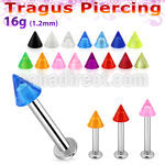 tlbuvcn3 labret tragus acero 316l base redonda 2 5mm tragus piercing cono acrilico uv 3mm distribuidor mayorista