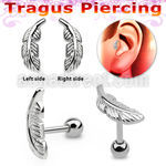 trg2918 piercing tragus acero quirurgico pluma hacia izquierda derecha bola acero liso 3mm inferior distribuidor mayorista