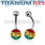 ubnfr8r piercing ombligo titanio g23 bola titanio 5mm bola 8mm multi cristal ferido rayas color rasta distribuidor