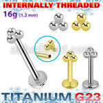 ulbin14 titanium g23 internally threaded labret triple balls