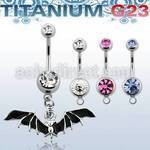 umcd569 piercing ombligo titanio g23 bolas joya bisel 5mm 8mm murcielago negro colgado 10mm mayorista