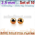 xbtt25xs rose gold pvd plated surgical steel 2.5mm balls