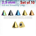 xcnt25 pack 10 conos acero quirurgico anodizado 2 5mm rosca al por mayor