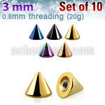 xcnt3xs pack 10 conos acero quirurgico anodizado 3mm rosca distribuidor