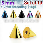 xcnt5s pack 10 conos acero quirurgico anodizado 5mm rosca al por mayor