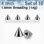 xcon4 pack 10 conos acero quirurgico brillo espejo 4mm rosca al por mayor