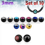 xdpbtc3 pack 10 bolas anillo cierre acero 316l pvd 3mm cristal bisel encaja anillos venta