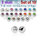 xjb3g pack 10 bolas acero quirurgico brillo espejo 3mm cristal bisel rosca al por mayor