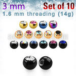 xjbt3g pack 10 bolas acero quirurgico anodizado 3mm cristal bisel rosca venta