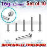 xtrufo16 set 10 labret tragus acero quirurgico ovni rosca interna 1.2mm 16g al por mayor