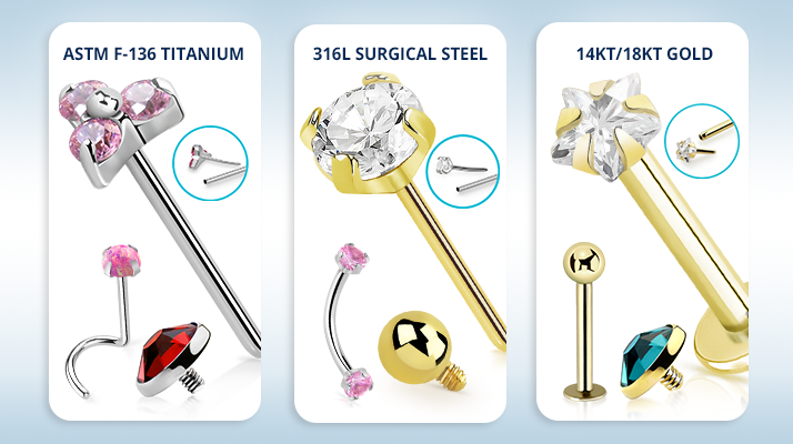 Implant-Grade Materials: ASTM F-136 Titanium, 316L Surgical Steel, and 14kt/18kt Gold